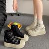 Classic Womens Canvas Shoes Fashion Casual High Top Boots Buckle Design Women Shoes Height Increasing Platform Shoes Ankle Boots