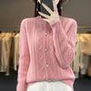 New Crew Neck Knitted Autumn and Winter Coat Casual Versatile Twist Loose Cardigan Sweater Women