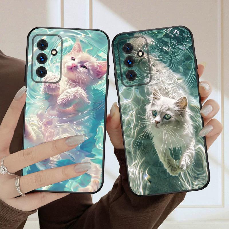 Cat In the Water For Samsung S20FE S 21 22 23 FE 24 Plus 25 Ultra Galaxy M23 32 34 35 52 53 54 55 5G Silicone Soft Phone Case