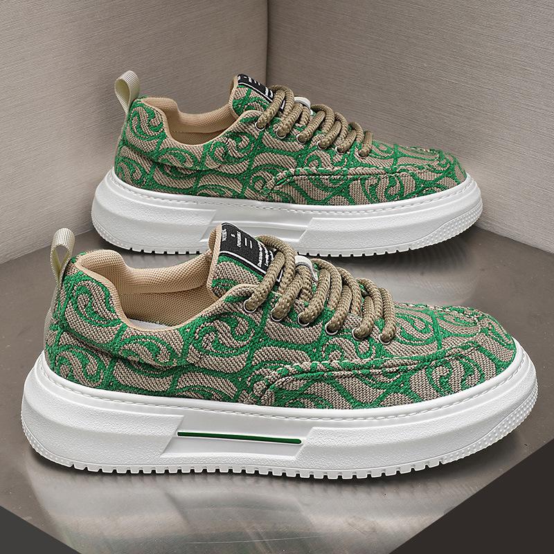 Men's shoes summer 2025 new breathable canvas shoes color matching versatile height increase sports and leisure low-top men's trendy shoes