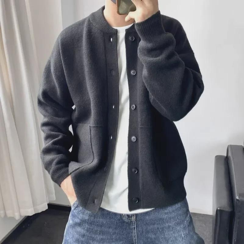 Cardigan Tricoté Décontracté Style Coréen pour Garçons - Automne/Hiver, Couleur Unie