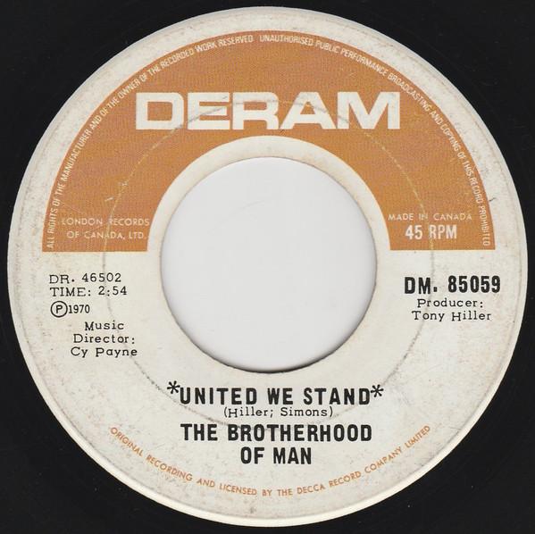 

7inch Record BROTHERHOOD OF MAN - United We Stand DM85059 Deram 1970 Canada Rock Used