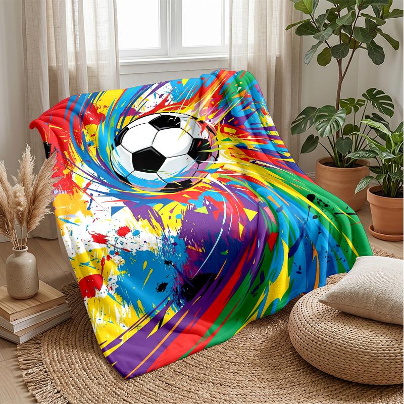 Soccer Ball In Colorful Art Theme Blanket Lightweight Warm Flannel Blanket Decorative Throw Blanket for Home Decoration