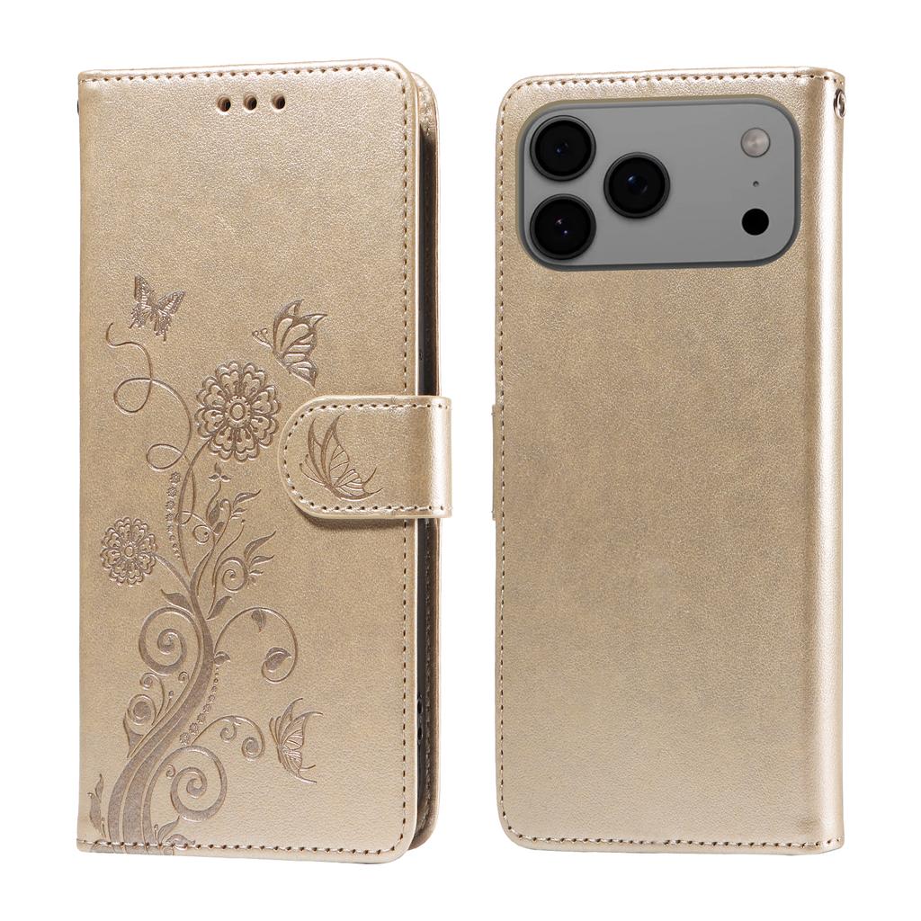 For iPhone 17 Pro Max Leather Case Butterfly Floral Imprint Wallet Stand Cover