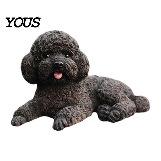 Office Desk Ornament Realistic Teddy Dog Statue, Desktop Small Pet Model, Cute Laying Sculpture Bookshelf Display Piece for Car Dashboard, Desk,