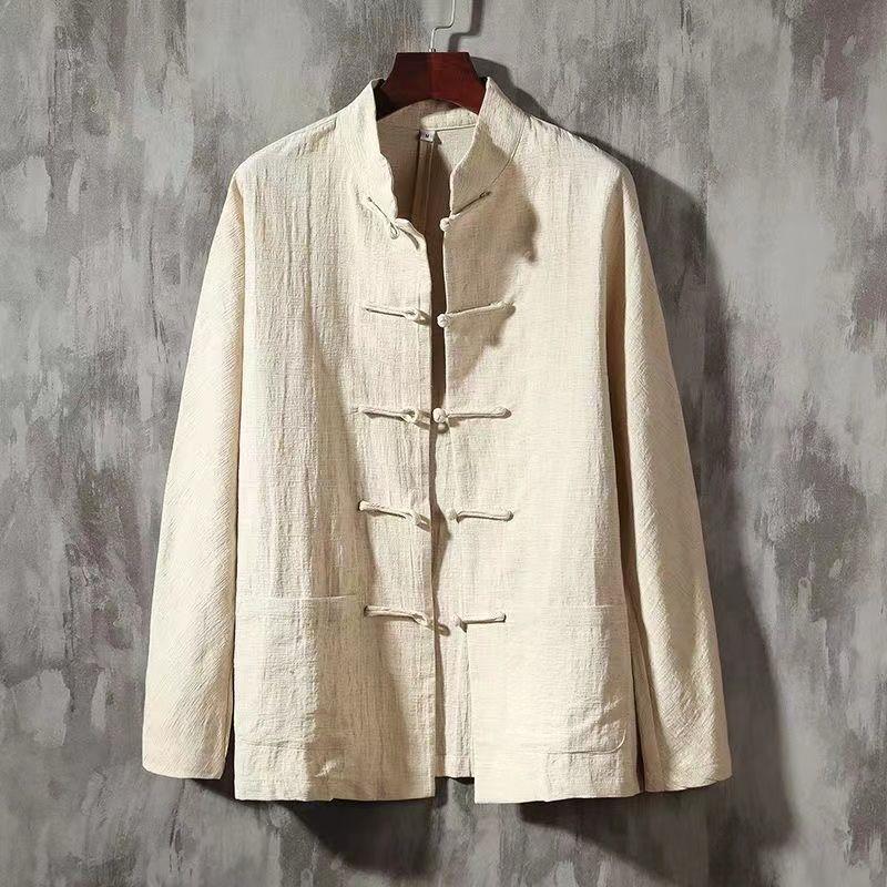 Men's Retro Chinese Cotton-Linen Stand Collar Long-Sleeve Shirt