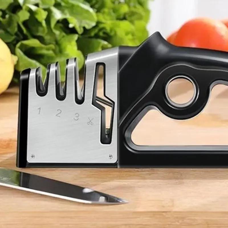 Multifunctional Knife Sharpening Tool, Stainless Steel Blade, Quick Sharpener, Handheld, Multifunction, Kitchenware, 4 In 1