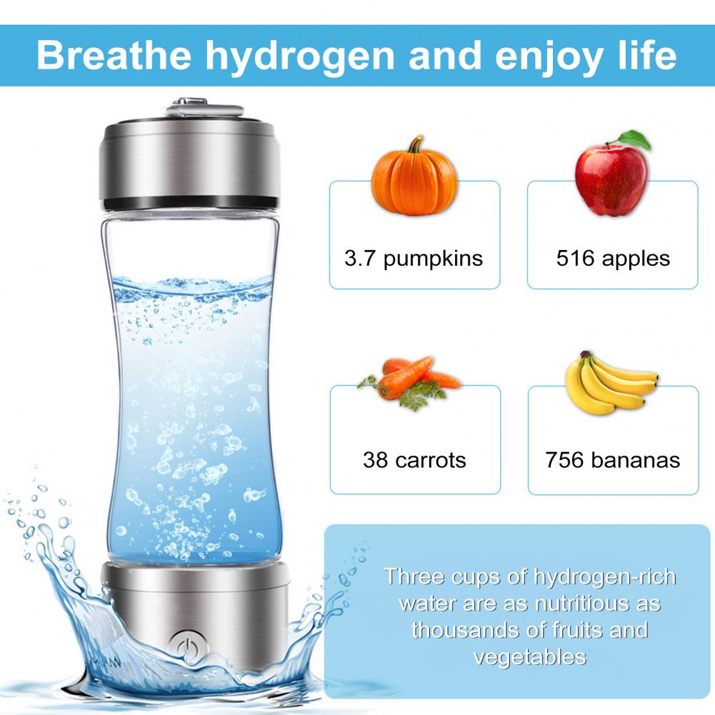 Vattenflaska i högborosilikatglas Elektrolysteknik Vattengenerator Väteberikad Vattenflaska Generator för Hemmet
