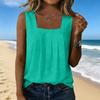 Women’s Square Neck Pleated Tank Top Sleeveless Casual Blouse Loose Fit Lightweight Pullover Shirt for Daily Wear