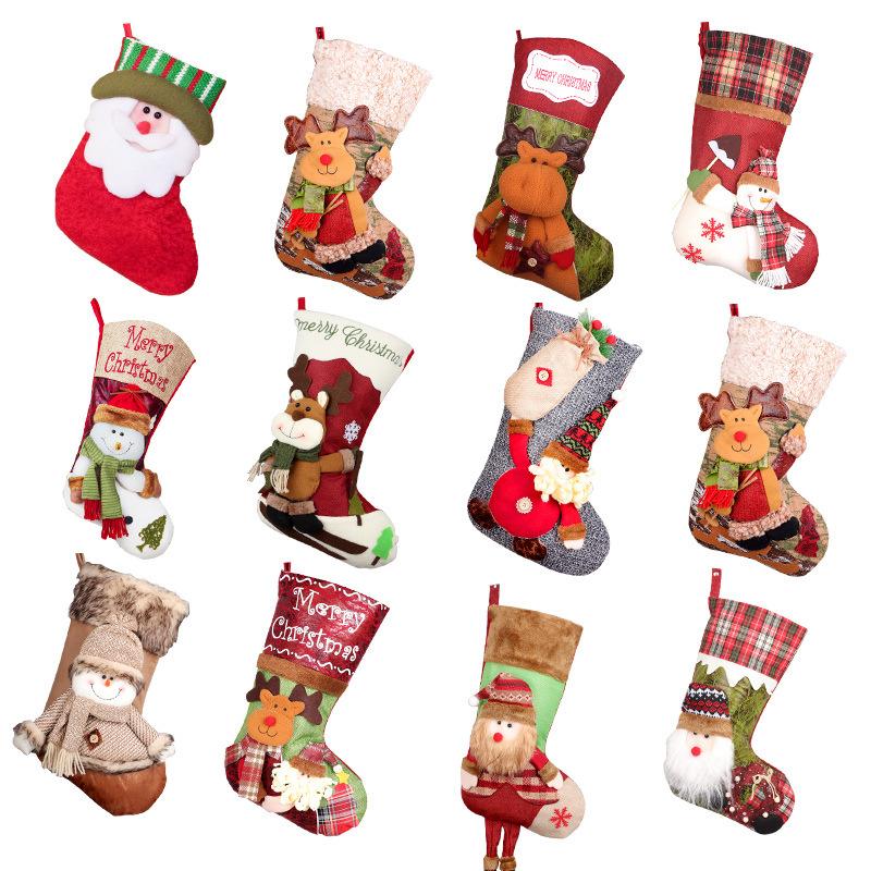 Christmas Stockings Socks Santa Snowman Hanging Xmas Tree Ornaments Christmas Decor for Home New Year Navidad Candy Gift Bags
