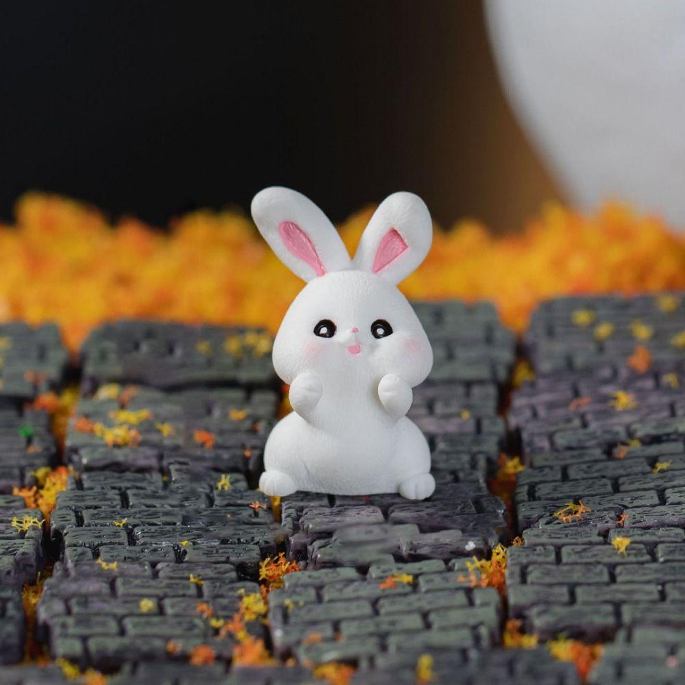 Handmade Rabbit Figurines Micro Landscape Moon Cake Model Cute Bunny Ornaments  Outdoor