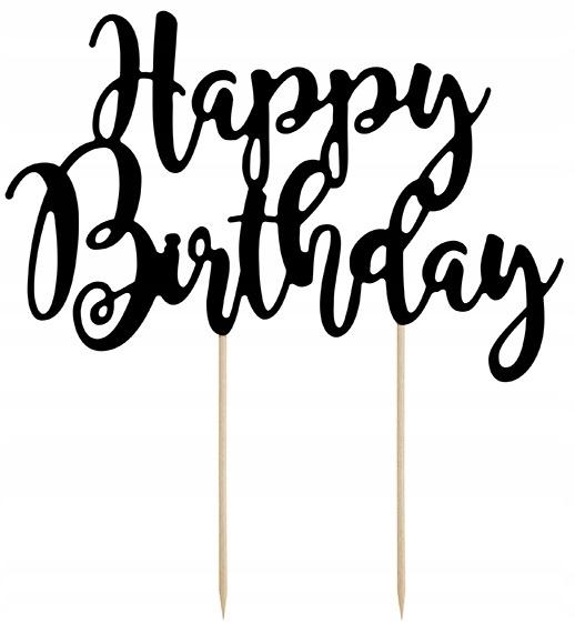 Topper Na Tort Happy Birthday Czarny, 22,5Cm, 1Szt