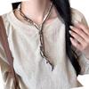 Vintage Floral Print Scarf Necklace Adjustable Beaded Clavicle Chain For Women Bohemian Style Jewelry Accessory