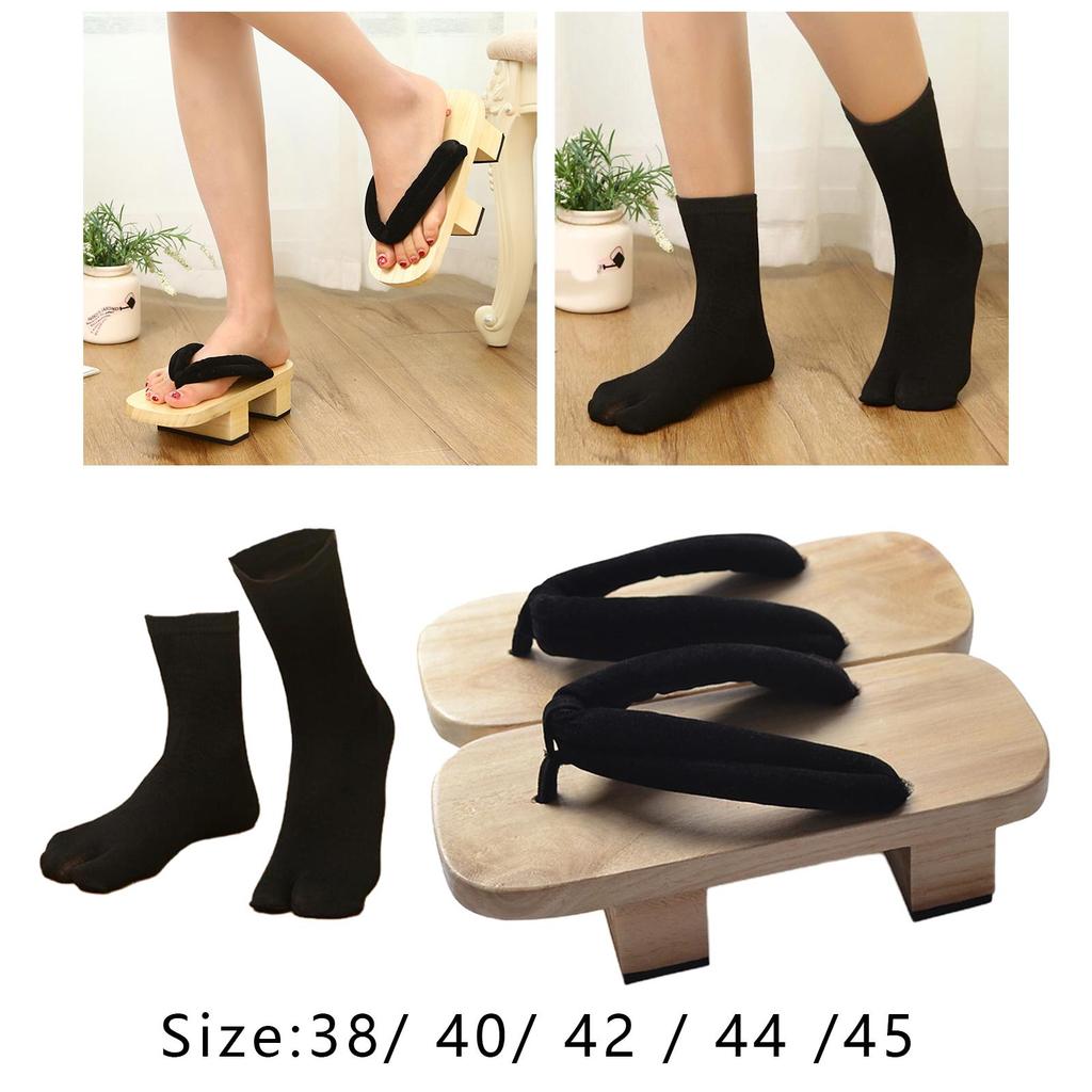 1 Pair of Wooden Clog Sandals Flip Flops Mules with EVA And Tabi Socks for Travel, Apartment, Home,