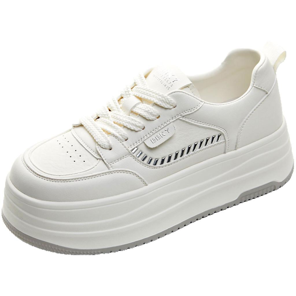 Thick-soled heightening lace-up board shoes women's new high-end versatile leather casual sports shoes