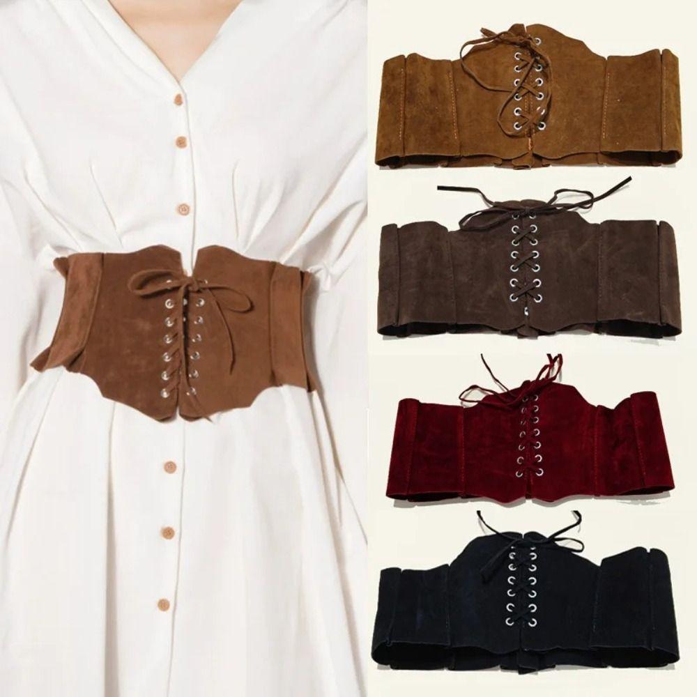 Adjustable Pu Leather Corset PU Leather Suede Wide Belt Elegant Western Cowboy Belt  Outfits