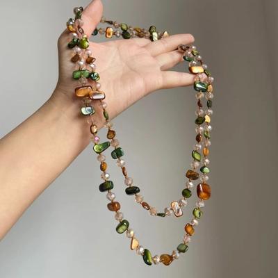 Bohemian Antique Necklace Colorful and Green Vintage Long Necklace Shell Beaded Stackable Double Layers Necklace Women Girls