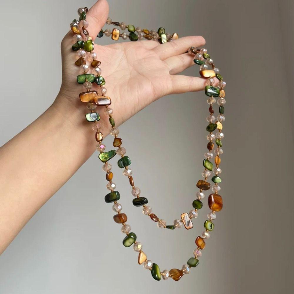Bohemian Antique Necklace Colorful and Green Double Layers Necklace Long Necklace  Women Girls