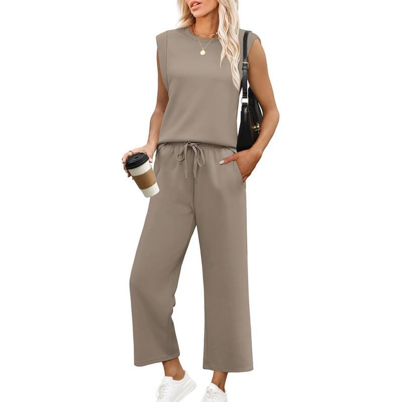 2025 Women's Loose Sleeveless Two-Piece Set: Round Neck Vest Top & Pants