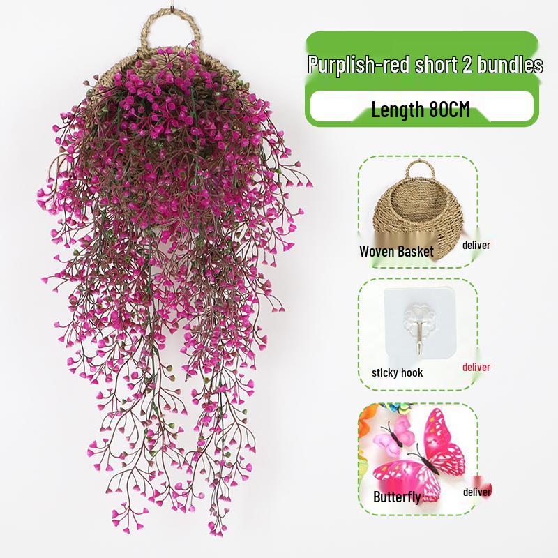 Wall-Mounted Artificial Hanging Vines with Spider Plant in Basket for Living Room Decor