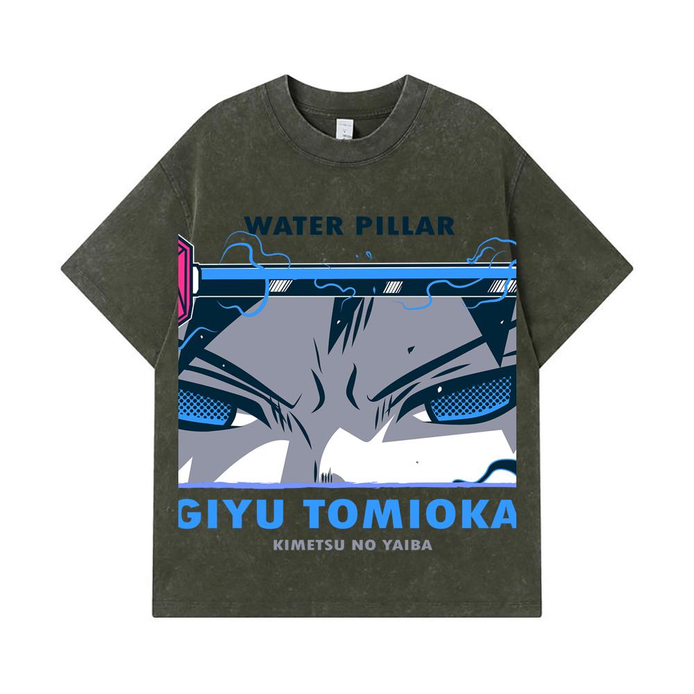 

275 GSM Washed T-shirts 100% Cotton Demon Slayer V10 Tomioka Print Unisex Heavy Cotton T Shirt S армия зеленый