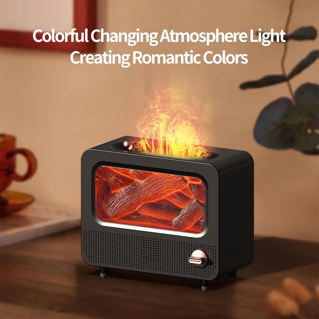 Bluetooth Flame Aroma Diffuser Humidifier - Colorful Spray, Large Desktop Fireplace Design