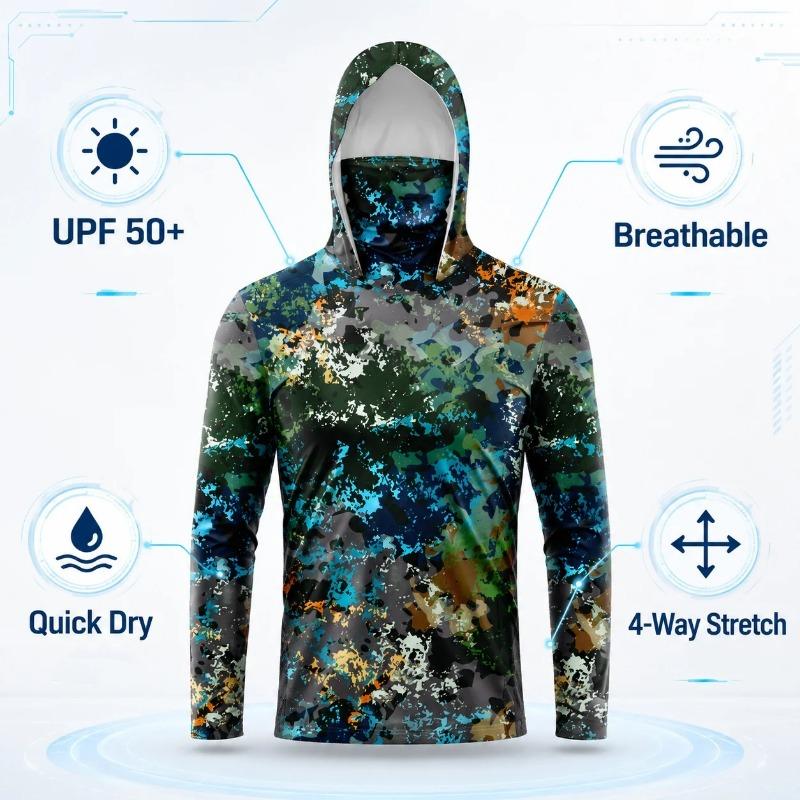 New Men's and Women's Hooded Fishing Shirts with Face Shields, Neck Protection, Sun Protection, Long Sleeved Hoodies