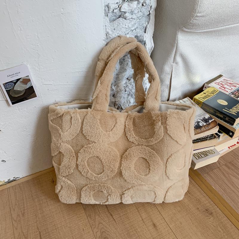 Damen Herbst/Winter Plüsch Tragetasche - Vielseitiges Nischen-Design, Modische Textur, Perfekt für den Arbeitsweg oder zum Tragen über der Schulter.