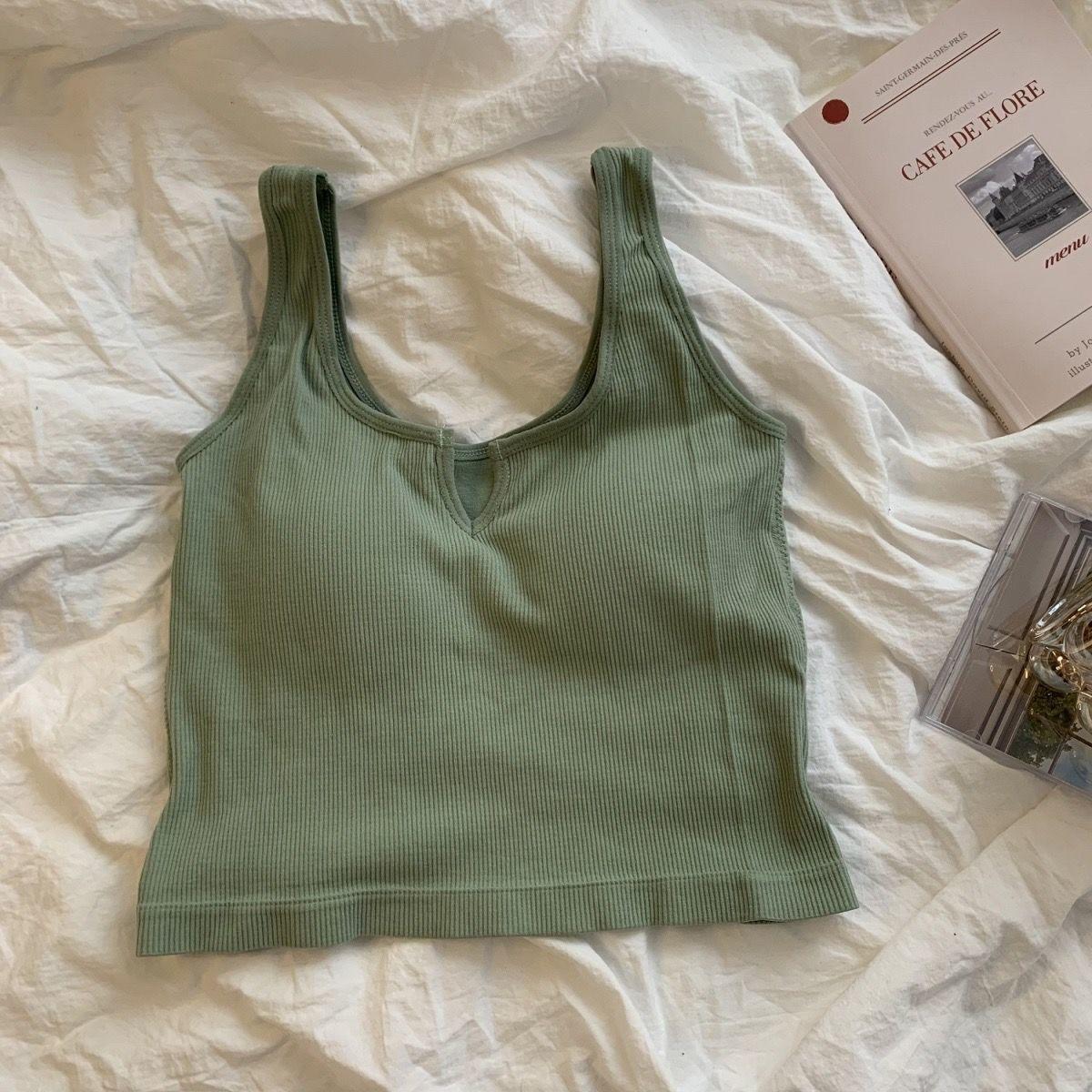 

Хлопковый жилет на подтяжках с накладкой на грудь можно носить, чтобы обнажить пупок, и собраться для поддержки спортивного нижнего белья L зелёный