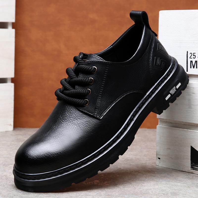 Spring Derby Shoes Men's Low Top Martin Boots British Style Round Head Big Head Shoes Black Tooling Shoes Platform Casual Leather Shoes