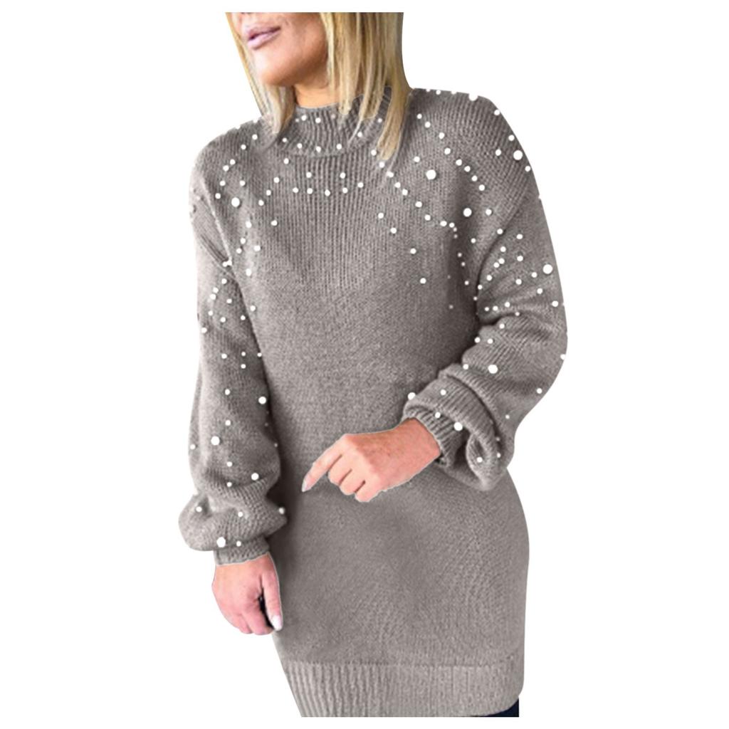 Damen-Pullover, langärmelig, Perlenkleid, lässiges Oberteil