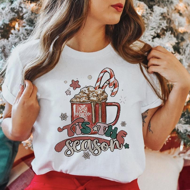 Unisex Graphic Love Cute Short Sleeve Happy Time Winter Merry Christmas Clothing Wear Printed Tops Lady Tees T Shirt Tshirt