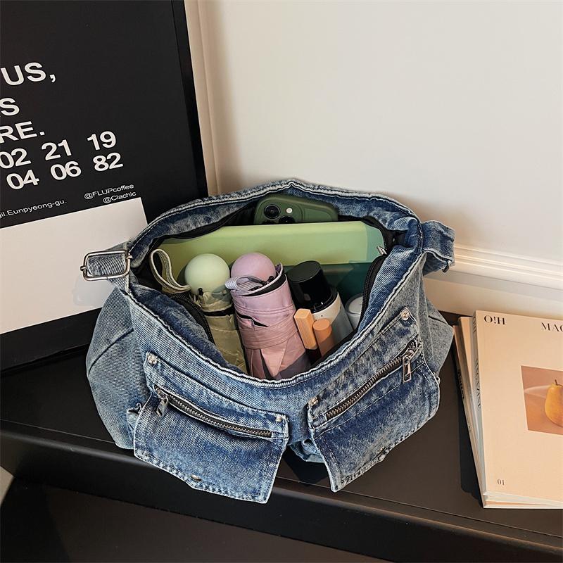 Vintage Large Capacity Denim Messenger Bag Women's Shoulder Crossbody Bag