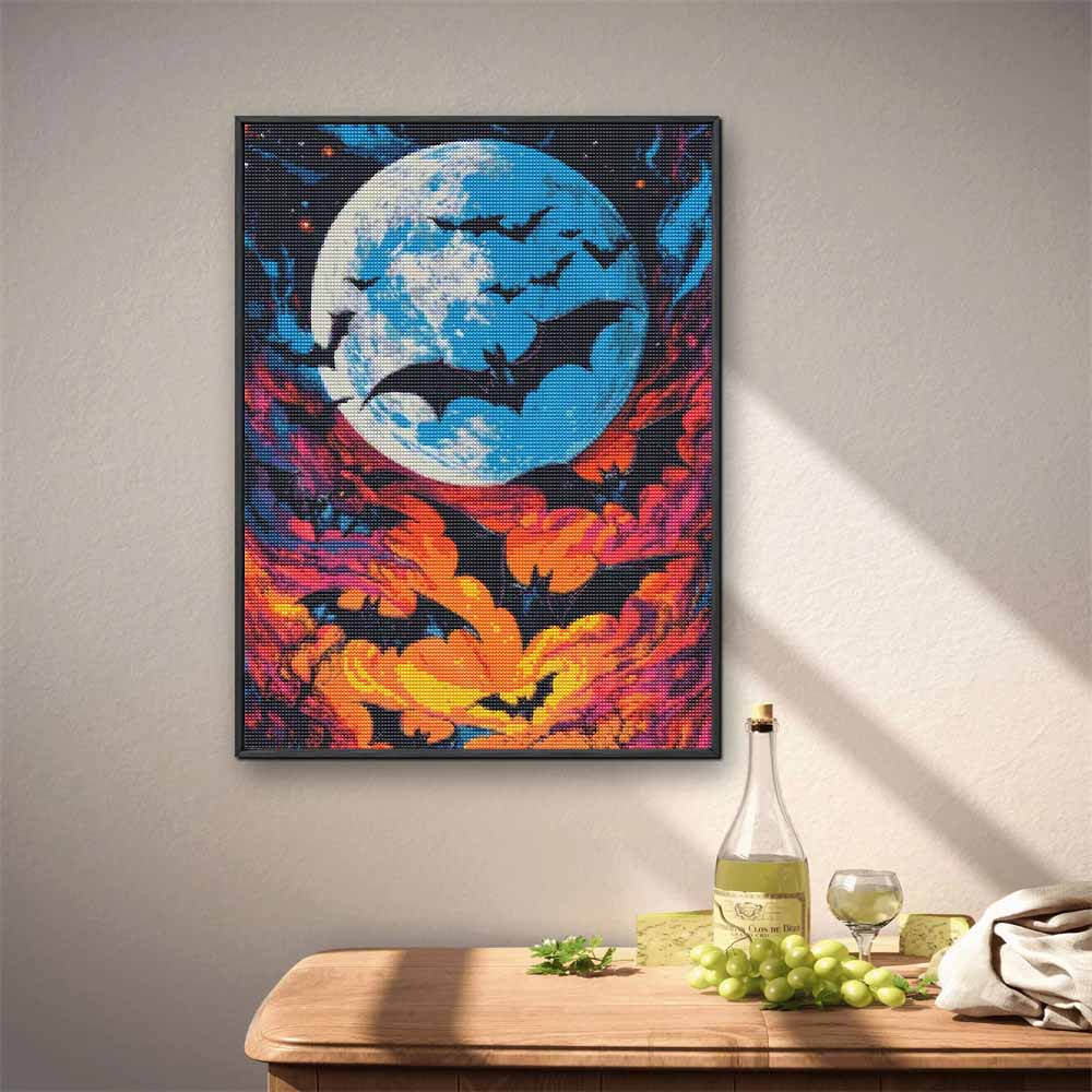5D Diamond Painting Kit Full Moon Bats Pattern DIY Rhinestone Art Canvas Relaxing Craft for Home Wall Decor Gift Set Modern Art