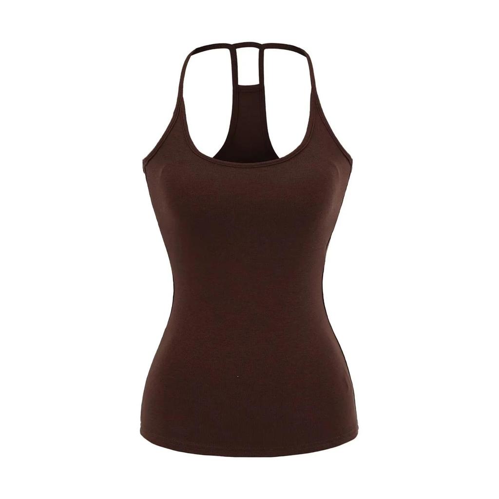 Yoga Workout Set: Slim-Fit Tank with Built-In Bra Pads & Elastic Spaghetti Straps + Flared Pants, Turned-Up Waist, Slimming & Draped