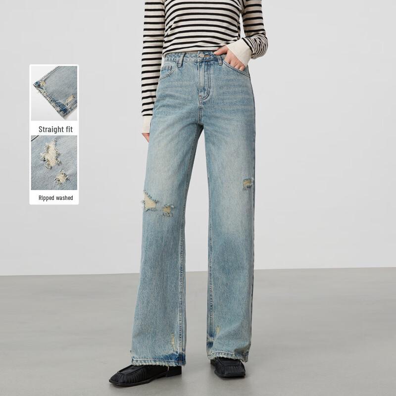 

Elva Island Women s Ripped Straight-Leg Denim Jeans L