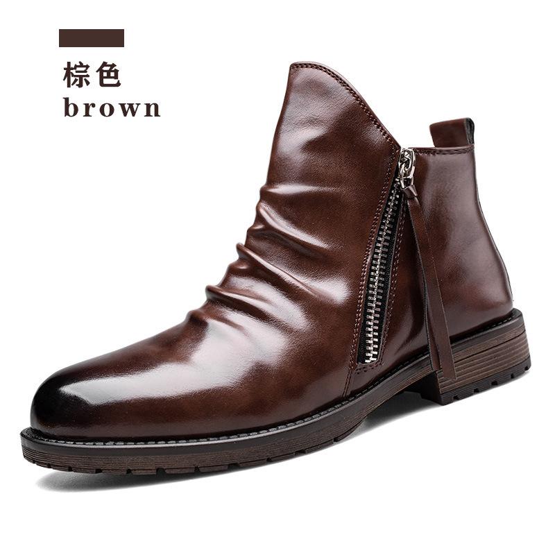 Mode Herren PU Stiefel 2024 Mode Chelsea Stiefel Herren Bequeme High Top Reißverschlussstiefel Rutschfester Flacher Stiefel Herrenstiefel Cowboy Stiefel 48