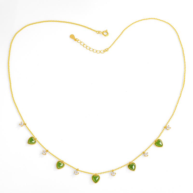 Heart-shaped Hetian Jade Pendant Necklace with S925 Silver Inlay - Genuine Jade Jewelry for Women or Couples. S925 Silver