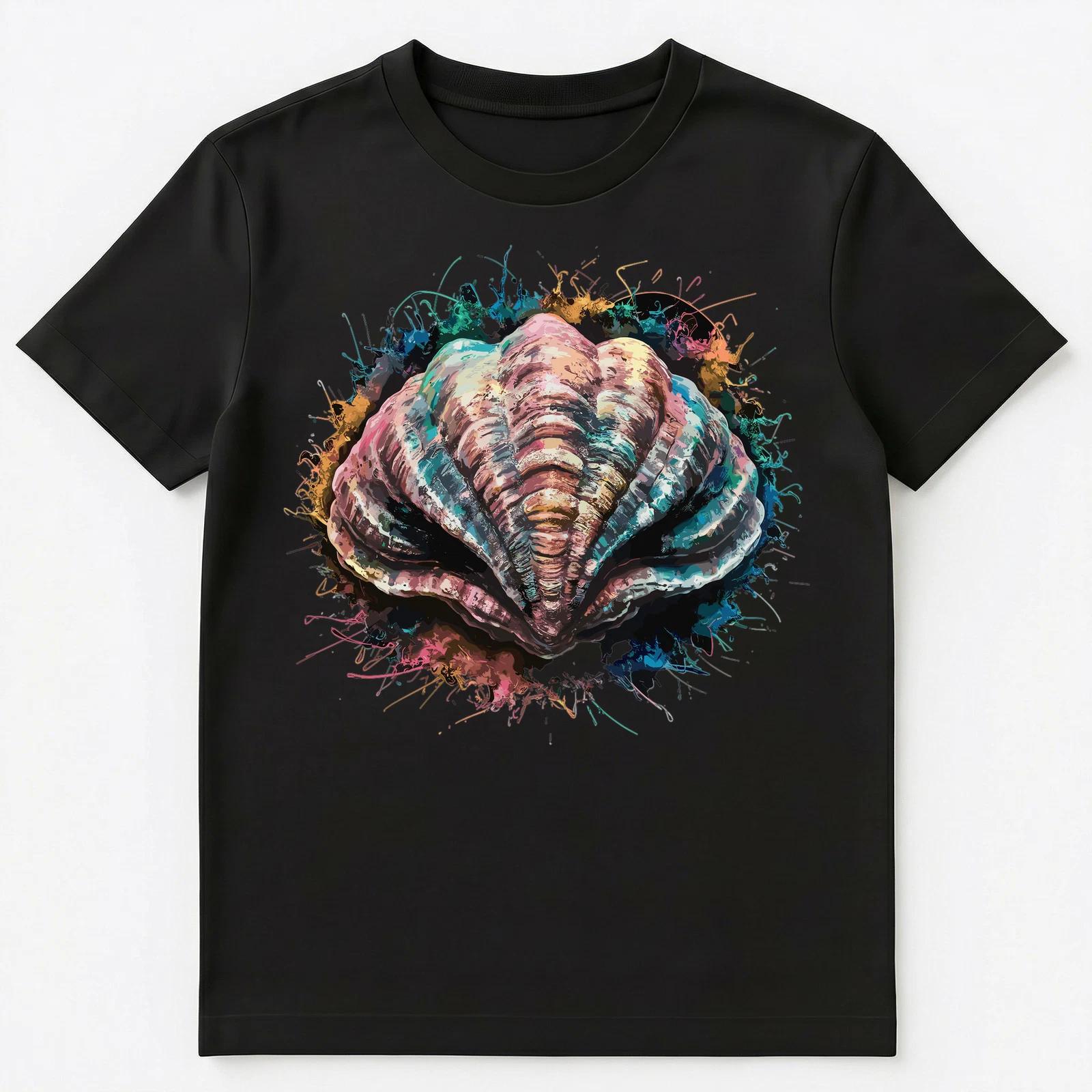 Colorful Paint Splash Clam Art Graphic Unisex T-Shirt XL