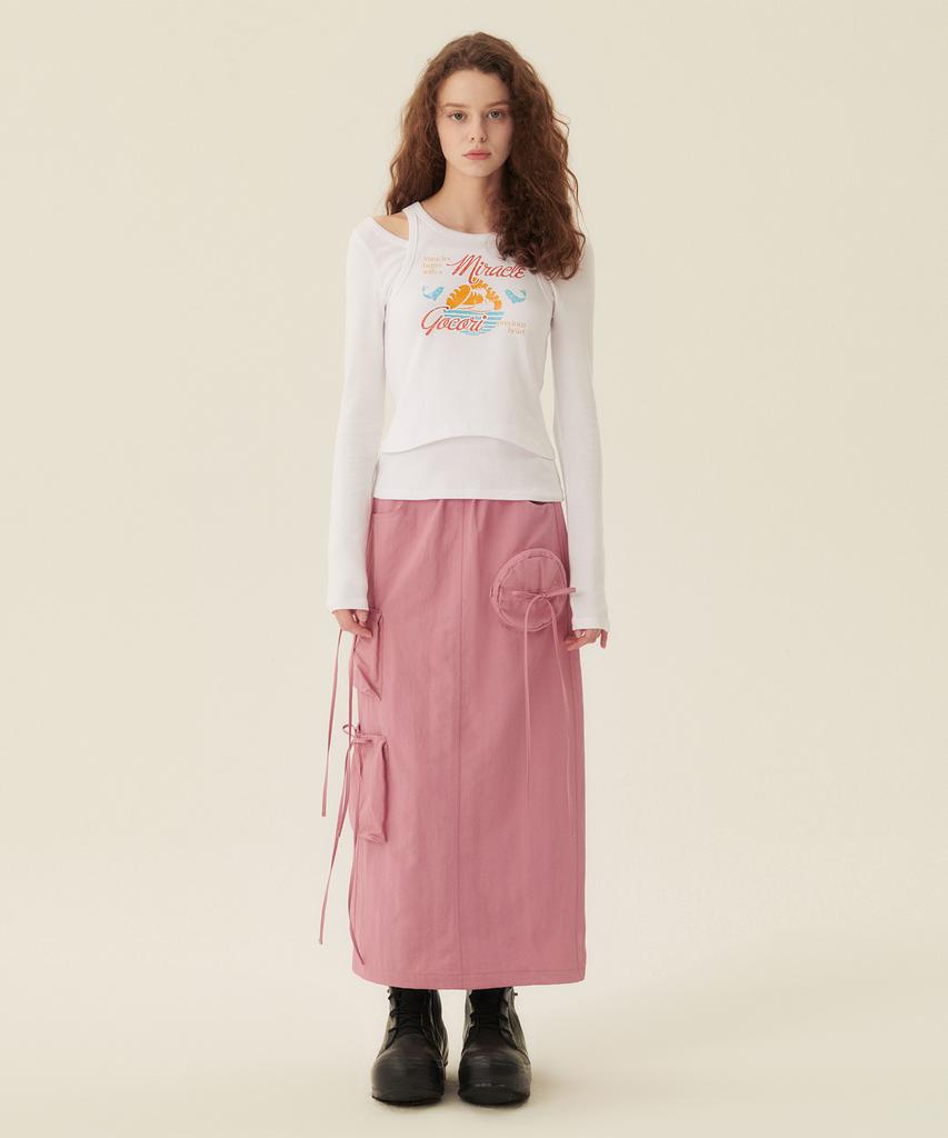 Gocori Ribbon Cargo Skirt - Pink Ribbon Cargo Skirt