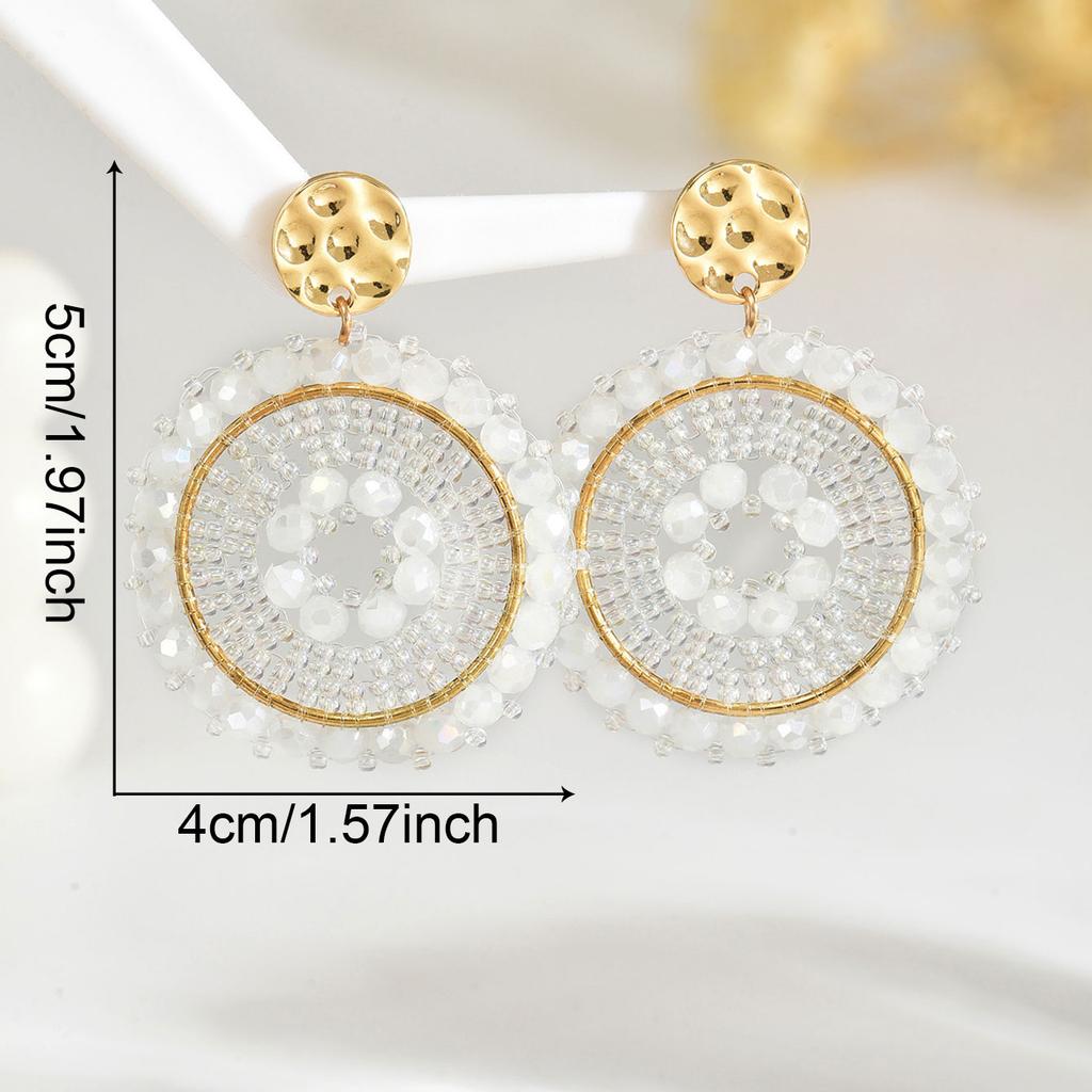 Bohemian Bunte Runde Kristallperlen Ohrhänger für Damen Handgefertigte Geometrische Ohrringe Sommer Party Schmuck Geschenk