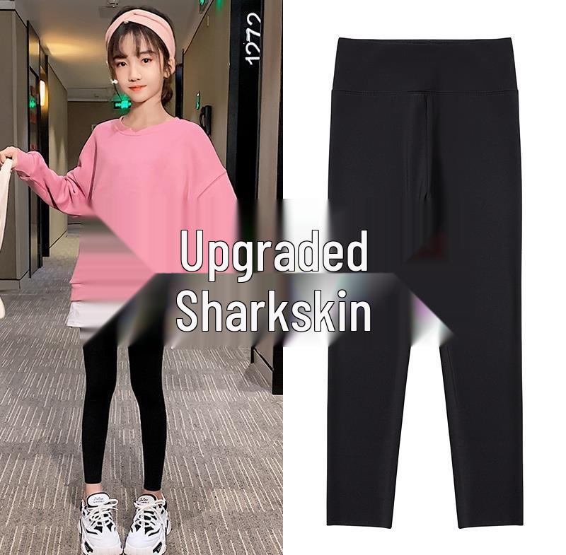 Girls' High-Waisted Shark Leggings - Spring/Autumn Korean Style Yoga Pants for Kids