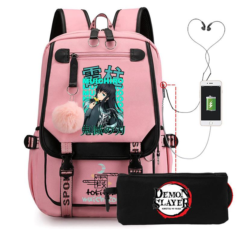 Two-dimensional peripheral day man ghost extinguishing backpack pencil bag large capacity student leisure schoolbag with USB port