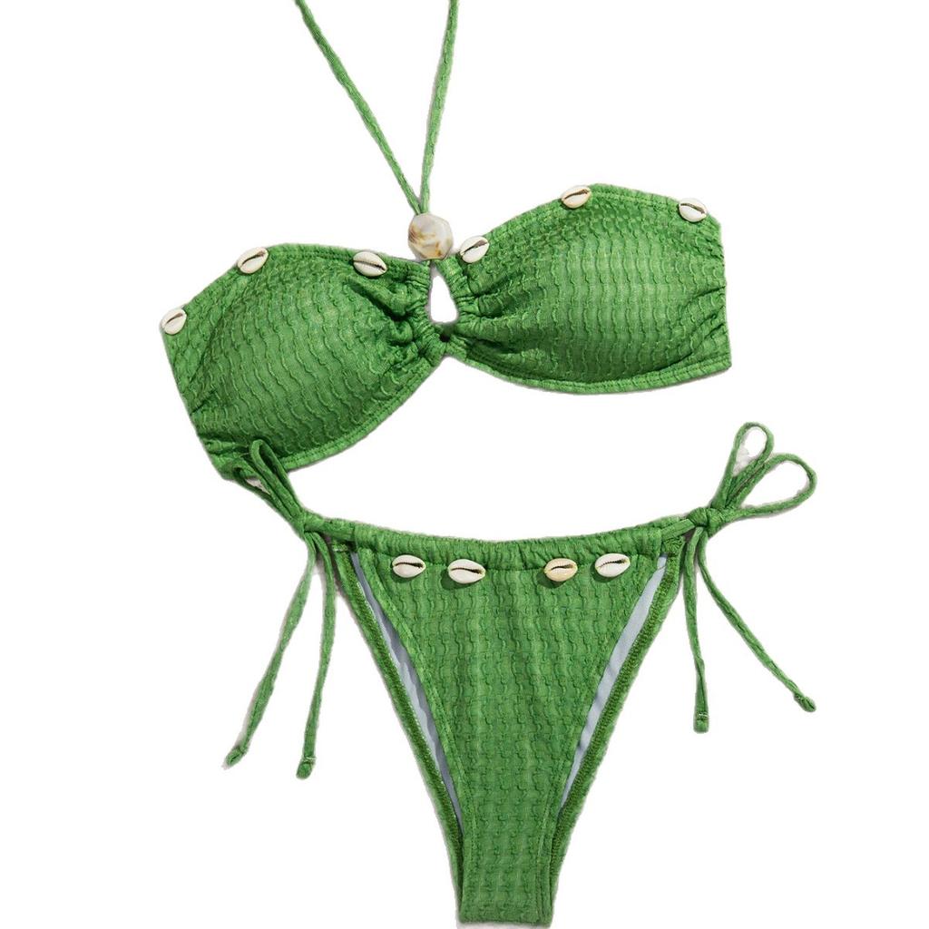 European And American New Cross-Hanging Neck Tube Top Split Two-Piece Bikini Sexy Shell Jewelry Beach Wear
