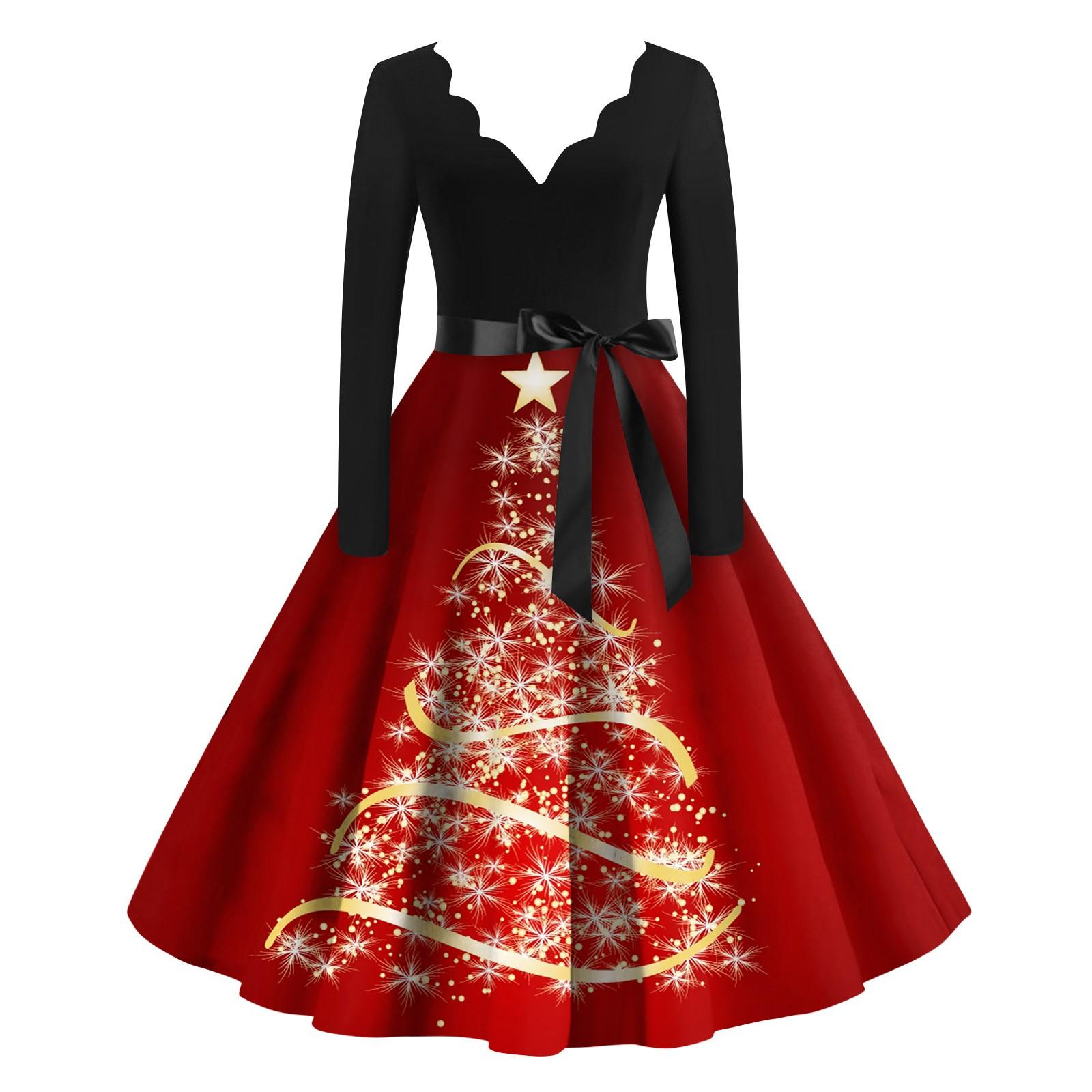 Рождественское платье с расклешенным принтом для женщин — фото 3