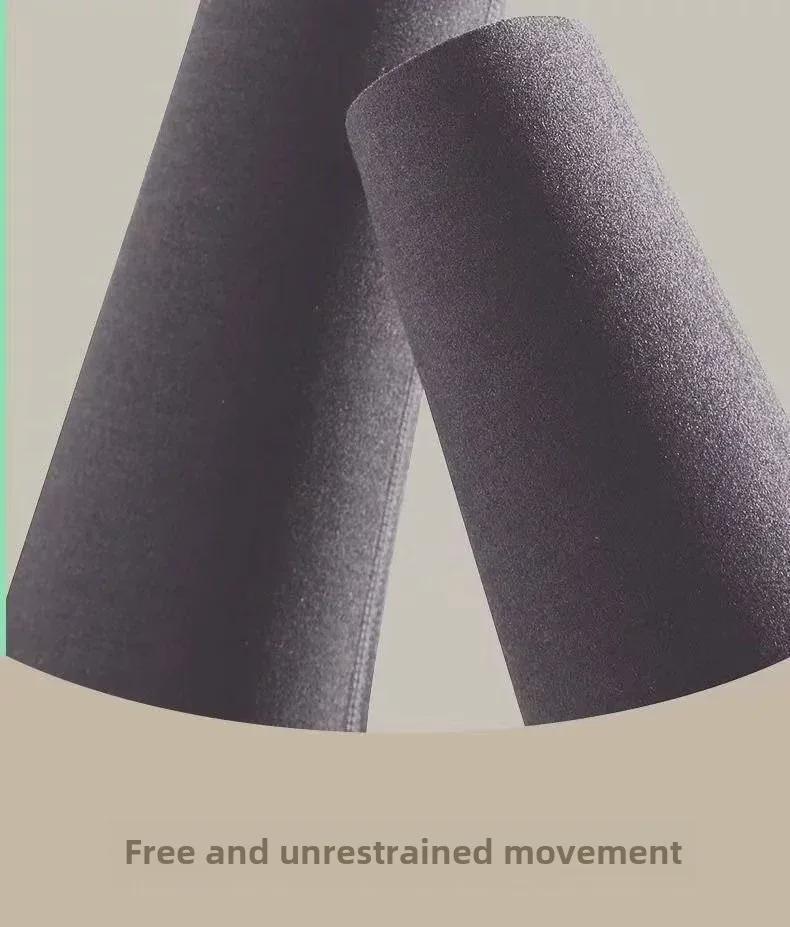 Pantaloni termici fără cusături pentru bărbați, amestec de lână, cu genunchiere pentru iarnă