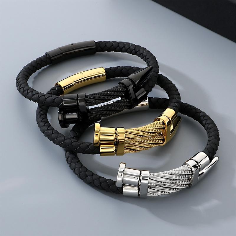 Personalized Steel Wire Nail Magnetic Buckle Bracelet, Niche Fashion Point Rivet Woven Leather Men's Bracelet 2026