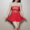 Plus Size Transparent Lace Patchwork Strapless Dress & Bodycon Skirt Lingerie Set