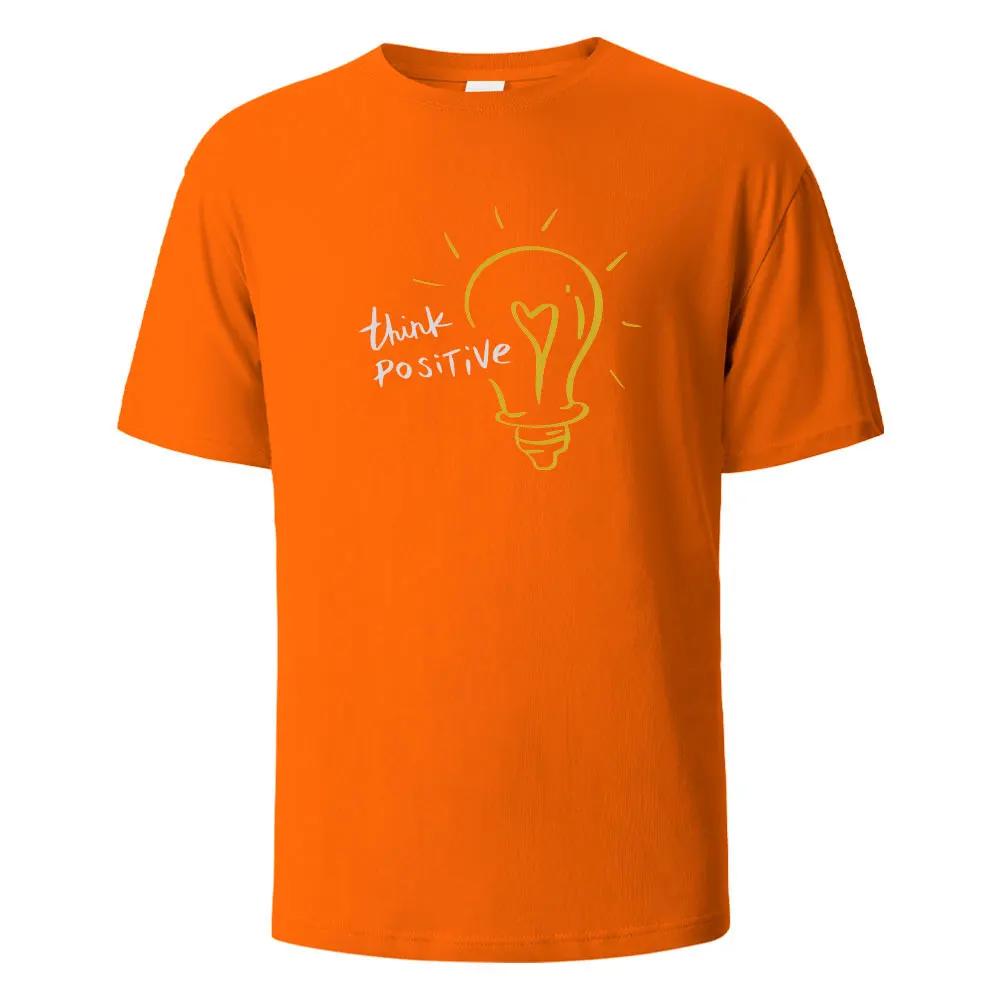 Think Positive Print T-Shirt Summer Tees For Men Women 100% Cotton O-neck Oversize Casual Short Sleeved Tops