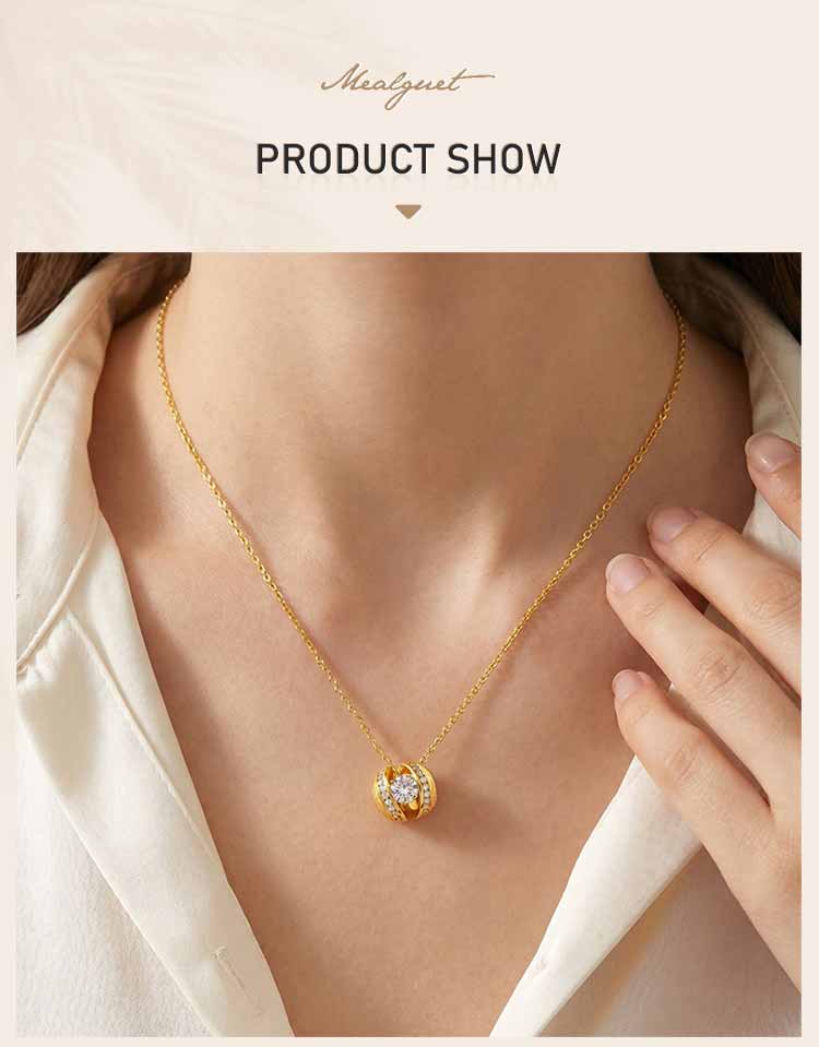 Trendy Floating CZ Planet Pendant Necklace for Women, Luxury Gold Plated Celestial Sphere Orbit Chain, Modern Jewelry Gift